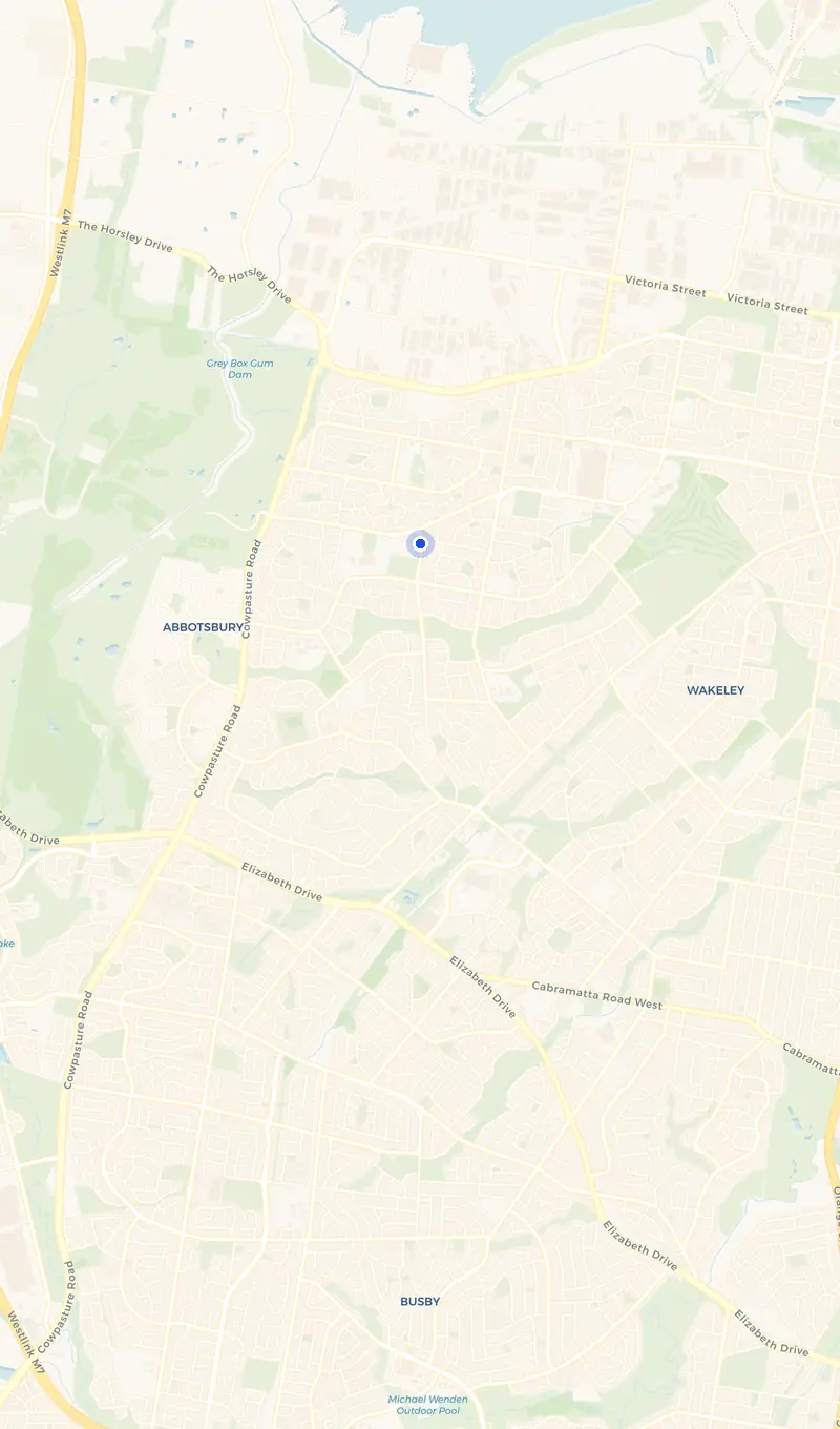 Map of the Bossley Park service area and the surrounding suburbs we cover.